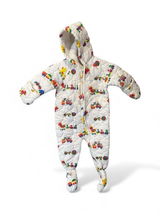 Vintage Baby Boy Girl Pram Bunting Snow Suit Coat 6-12 M  Quilted White Toys - Picture 1 of 11